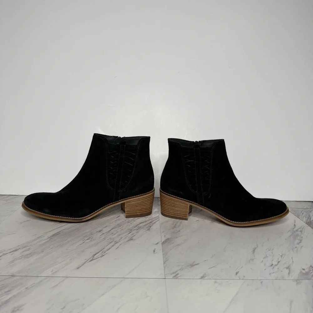 Paul Green Vienna Black Suede Stacked Heel Bootie 6 / 8.5